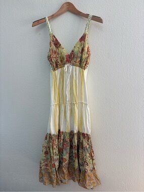 Language Yellow Floral Boho Midi Dress
